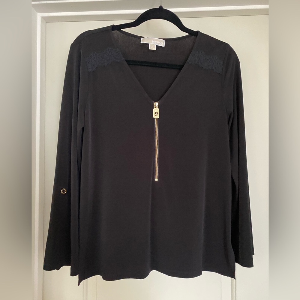 Michael Kors Black and Gold Blouse with Long Sleeves